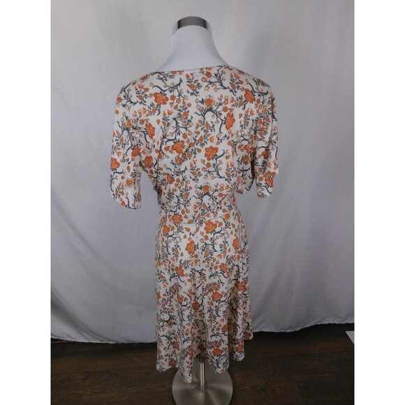 Fensace Large Cream Orange Floral Wrap V-Neck Midi Dress - Picture 6 of 11